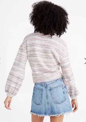 Madewell Sweater Bubble-Sleeve Crop Top in Rainbow Stripe XL thumbnail 2
