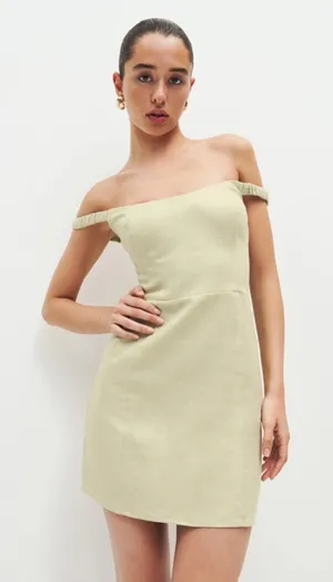 BRAND NEW Reformation Sawyer Linen Dress in Dry Herbs Green Size 2 thumbnail 1