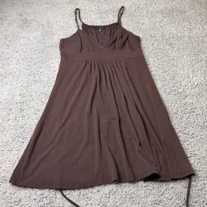 City Triangles Brown Empire Waist Mini Dress Boho Beaded Straps Womens Large thumbnail 3