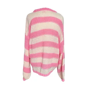 Pink Lily Pink Peach Striped Oversized Sweater Medium Balloon Sleeve Preppy thumbnail 5