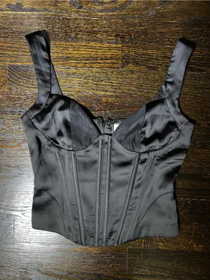 Princess Polly Rowley Black Corset Top Cropped Silky Size 4 thumbnail 3