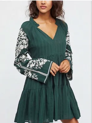 Free People Emerald City Embroidered Sleeve Dress thumbnail 1