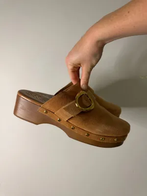 Vince Camuto Women’s Tan Suede Clog Mule with Gold Buckle thumbnail 2