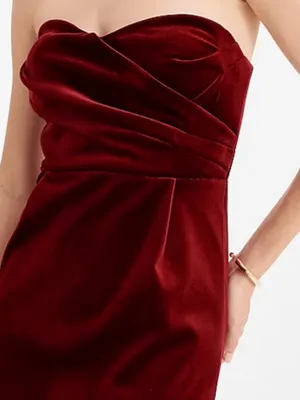 NWT Express Velvet Strapless Sweetheart Neckline Dress in Deep Burgundy Size L thumbnail 3