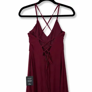 NEW Lulus Event Ready Burgundy Pleated Backless Lace-Up Sweeping Maxi Dress thumbnail 8