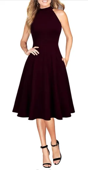 NEW WOOSEA Sleeveless Halter Neck A-Line Cocktail Pockets Dress M thumbnail 1