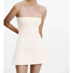 Zara NWT white thick structured cinched waist flare hem mini dress thumbnail 5