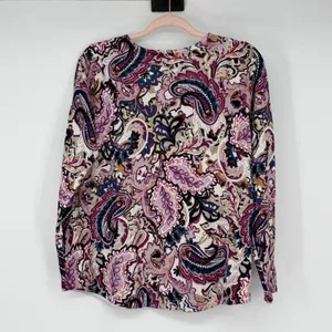 Chico's Purple Paisley V-Neck Lightweight Sweater Top Size 1 US Medium Rayon Mix thumbnail 2