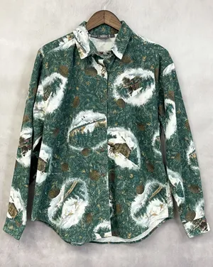 Vintage‎ Woolrich Flannel Shirt Womens Large Pinecone Winter Cabin Scenic Woodsy thumbnail 1
