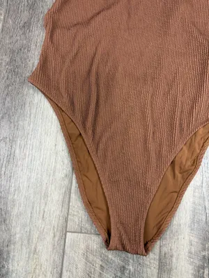 Aerie Brown Textured One Piece Swimsuit thumbnail 2