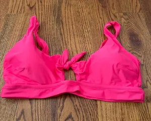 aerie Women's Neon Pink Tie-Front Swim Top Size XL thumbnail 1