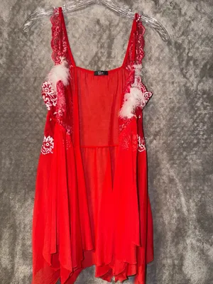 Kle Red Lace and Feather Trim Babydoll Lingerie Dress thumbnail 5