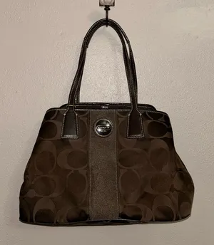 Coach Dark Brown Signature Tote with Leather Trim thumbnail 1