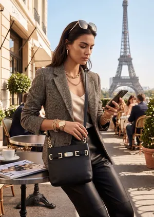 Michael Kors ✿ Hamilton Crossbody Handbag Bag ✿ Black Leather ✿ Gold Hardware ✿ thumbnail 1