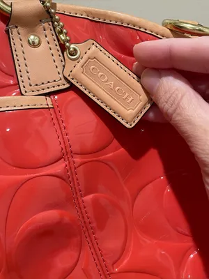 Coach Peyton Embossed Patent Leather Coral Orange Shoulder Crossbody Tote F20028 thumbnail 5