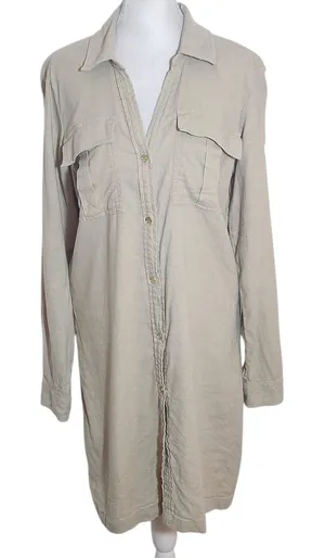 Michael Kors Khaki Linen Blend Mini Shirt Dress with Sash Size Small thumbnail 1