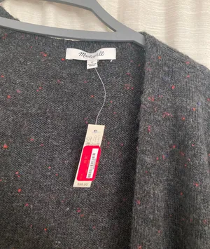 Madewell Black Speckled Long Cardigan With Pockets thumbnail 3