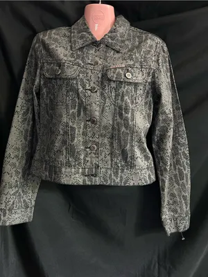 Crest Vintage Womens Grey Snake-Print Blazer Jacket SM thumbnail 1