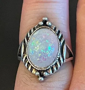 Oval simulated opal silver plated ring size 5.25 thumbnail 9