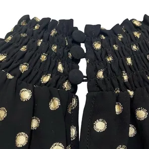 Yumi‎ Kim Black Gold Polka Dot Lexington Top High Ruched Neck Long Sleeve Office thumbnail 6