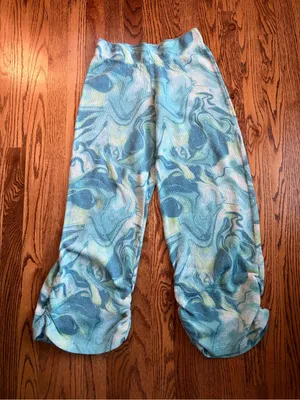 Jaded London Turquoise Swirl Knit Ruched Hem Track Pants High Rise Pants US 6 thumbnail 3