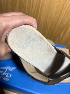 Dansko Black Leather Zigzag Triple-Band Wedge Slide thumbnail 5