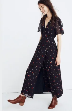 Madewell Tulip-Sleeve Maxi Dress in Sweet Blossoms size 0 thumbnail 1