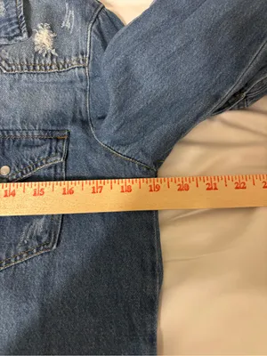 Risen Denim Shirt Women M Distressed Raw Fringe Hem Western Button Up thumbnail 5