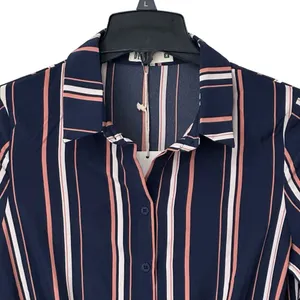 Jumpsuit Striped Ladies Size Medium Striped Elastic Waistband Pockets Navy Blue‎ thumbnail 2