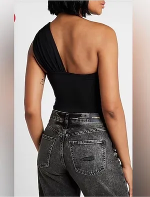EXPRESS Body Contour Compression Silky One Shoulder Twist Thong Bodysuit thumbnail 2