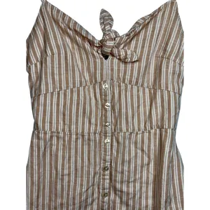 Abercrombie & Fitch White Tan Beige Striped Tie Front Smocked Mini Dress Size XS thumbnail 4