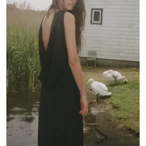 Zara Black Midi Dress Cowl Low Back 90s Minimalist‎ Capsule Hollywood Formal thumbnail 8