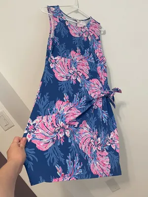 LILLY PULITZER Bryson Sleeveless Dress Multi for the Fans Blue Pink Faux Wrap L thumbnail 11