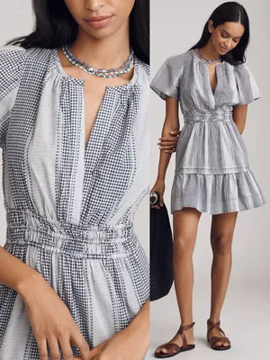 Anthropologie • The Somerset Gingham Mini Dress blue white checked cotton ruffle thumbnail 2
