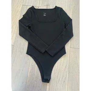 A New Day Black Ribbed Square Neck Bodysuit Medium thumbnail 4