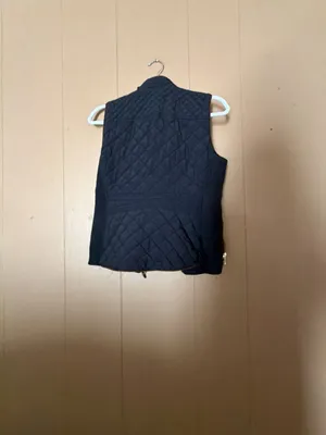 Zara Woman Navy Blue Quilted Vest Gold Hardware Faux Leather Trim Size S thumbnail 4