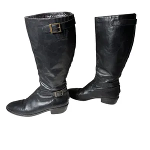 Saks Fifth Avenue Black Leather Riding Boots Buckle Made in Italy EU 41 thumbnail 6