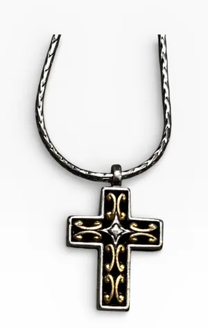 Brighton Seville‎ Cross Necklace Reversable Silver Gold 16" Two-Tone Scrollwork thumbnail 1