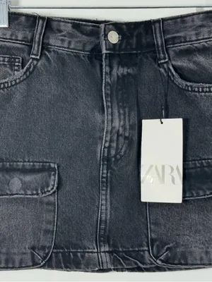 Zara Black Washed Y2K Denim Cargo Mini Skirt XS Mid Rise Utility Pocket NWT NEW thumbnail 3