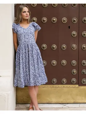 Downeast Charming Dress in Blue Ditsy Large New Womens Long Gown Dress thumbnail 6