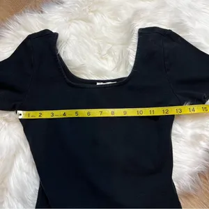 Bohme Black Scoop Neck Short Sleeve Ribbed Body Suit. Size XSmall. thumbnail 4