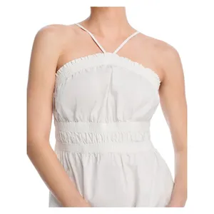 Aqua Womens Cotton Smocked Sleeveless Dress AQ08-01 White S thumbnail 9