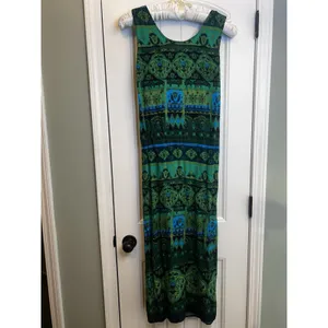 R&K Originals Size 18 Green Blue Black Geometric Scoop Neck Rayon Maxi Side Slit thumbnail 10