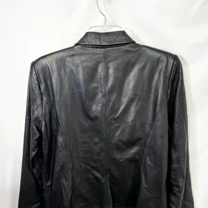 VTG‎ Ann Taylor Small Leather Jacket Black Full Zip Moto Y2K Edgy Genuine 910 thumbnail 7
