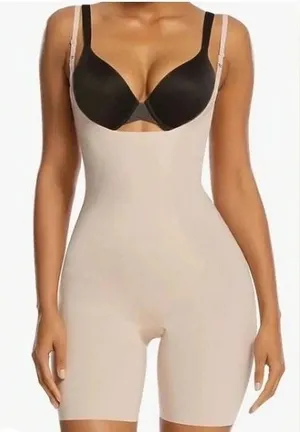 SHAPERX Beige Seamless Open‎ Bust Shapewear Bodysuit Tummy Control Small NEW thumbnail 1