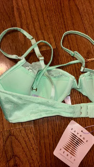 NWT Savage x Fenty Strap Up Lace Plunge Bra - teal thumbnail 6