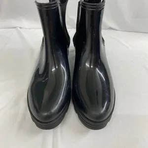 Capelli New York women's black glossy rubber ankle rain boots stretch slip on 11 thumbnail 2