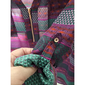 Candies Size XL Purple Multi Color Roll Tab Zip Front V-Neck Pocket Front Top thumbnail 5