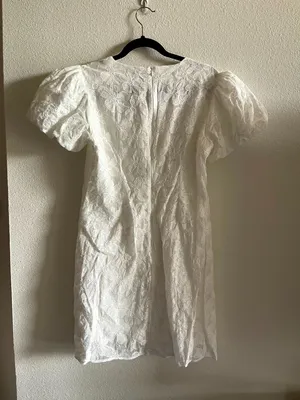 CeCe Ivory Floral Embroidered Mini Dress Medium M Bubble Puff Sleeve Bridal thumbnail 3