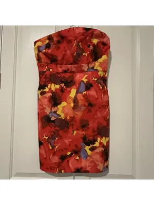New York & Company Strapless Sheath Dress Red Water Color Sz 12 NWT $56 thumbnail 2